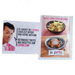 Sachet épices BIO personnalisé publicitaire, goodies écologiques, objet pub nature, produit naturel, communication green