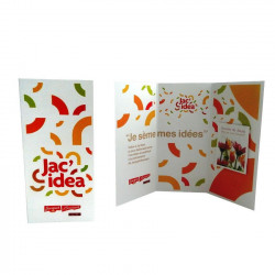 Carte publicitaire personnalisée 3 volets + sachet de graines, goodies original vert écologique, objet pub naturel