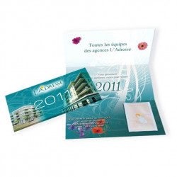 Carte publicitaire personnalisée 3 volets + sachet de graines, goodies original vert écologique, objet pub naturel