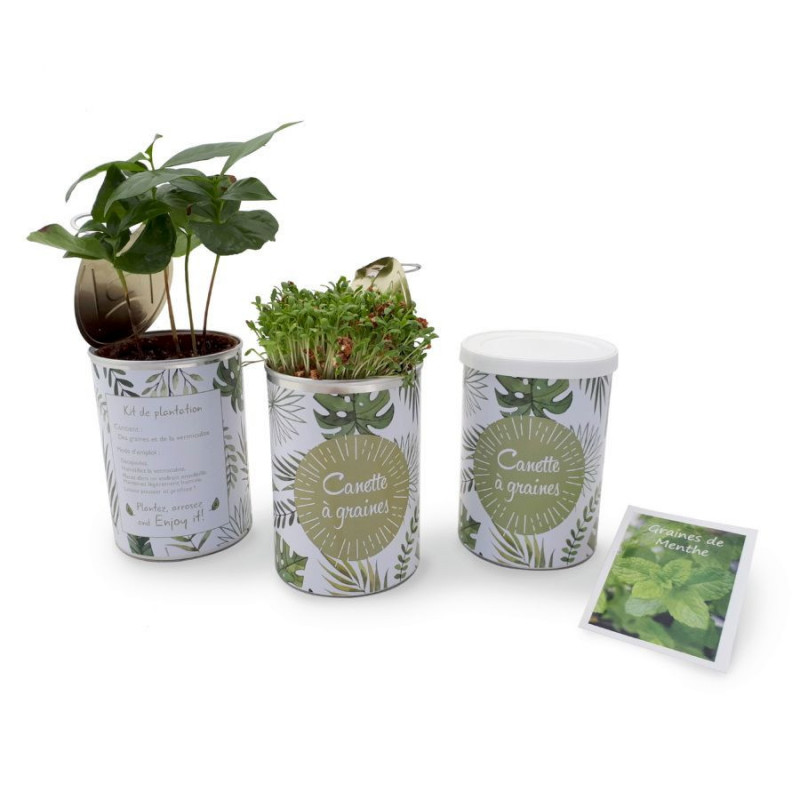 La canette à graines publicitaire est un kit de plantation complet, entièrement personnalisée en quadri à votre communication La canette à graines publicitaire est un kit de plantation complet, entièrement personnalisée en quadri à votre communication