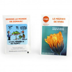 Sachet de graines personnalisés publicitaire, fleurs, aromatiques, légumes, goodies écologiques, objet pub nature