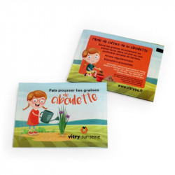 Sachet de graines personnalisés publicitaire, fleurs, aromatiques, légumes, goodies écologiques, objet pub nature