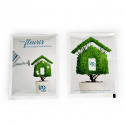 Sachet de graines personnalisés publicitaire, fleurs, aromatiques, légumes, goodies écologiques, objet pub nature