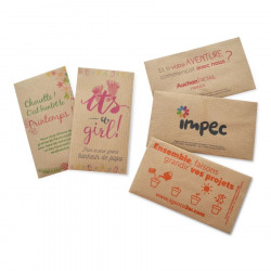 Sachet de graines personnalisés publicitaire, fleurs, aromatiques, légumes, goodies écologiques, objet pub nature, papier kraft