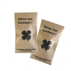 Sachet de graines exotiques personnalisés publicitaire, goodies écologiques, objet pub nature, papier kraft, naturel, trefle