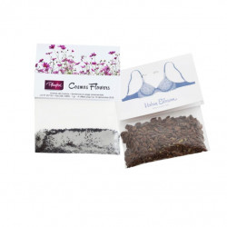 Sachet de graines personnalisés publicitaire, fleurs, aromatiques, légumes, goodies écologiques, objet pub nature, plantes