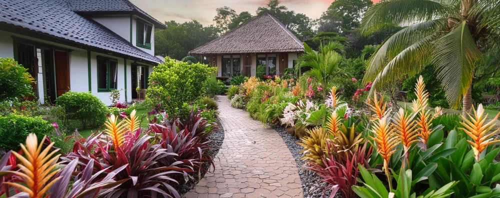 Jardin composé de plantes exotiques et tropicales réalisé